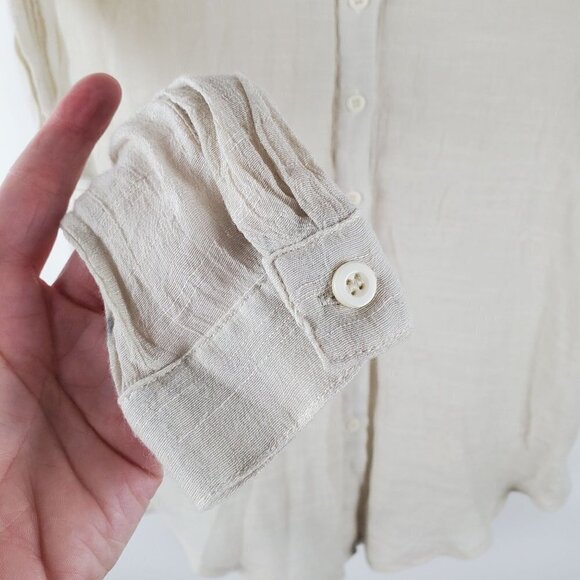 PrettyLittleThing Shirt Womens 0 Gauzy Oatmeal Button up Blouse Tunic Coastal - Picture 4 of 7